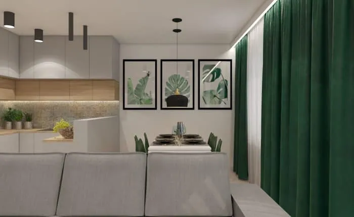 Aneks kuchenny z salonem.